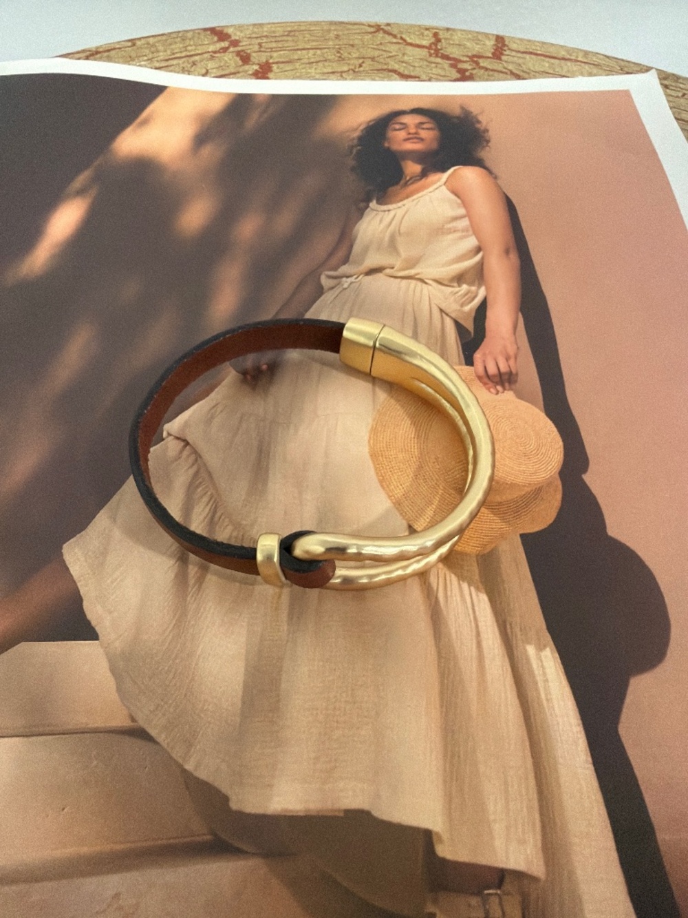 Boho Leather Gold Tone Magnetic Bracelet Bangle